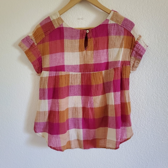 Sold Isabella Sinclair pink orange square check picnic trapeze top - Picture 6 of 8